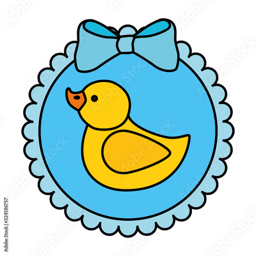 cute duck rubber in lace frame vector illustration design