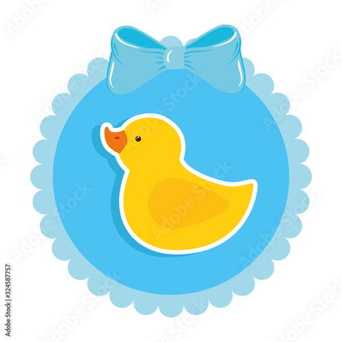cute duck rubber in lace frame vector illustration design