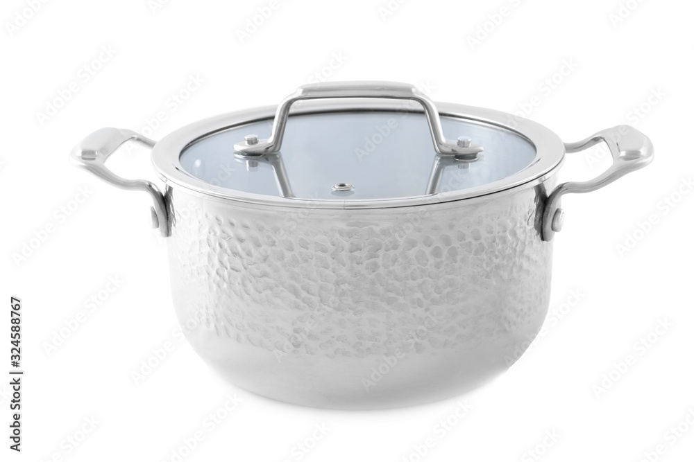Metal pan isolated on white. Domestic kitchenware Metal pan isolated on white. Domestic kitchenware