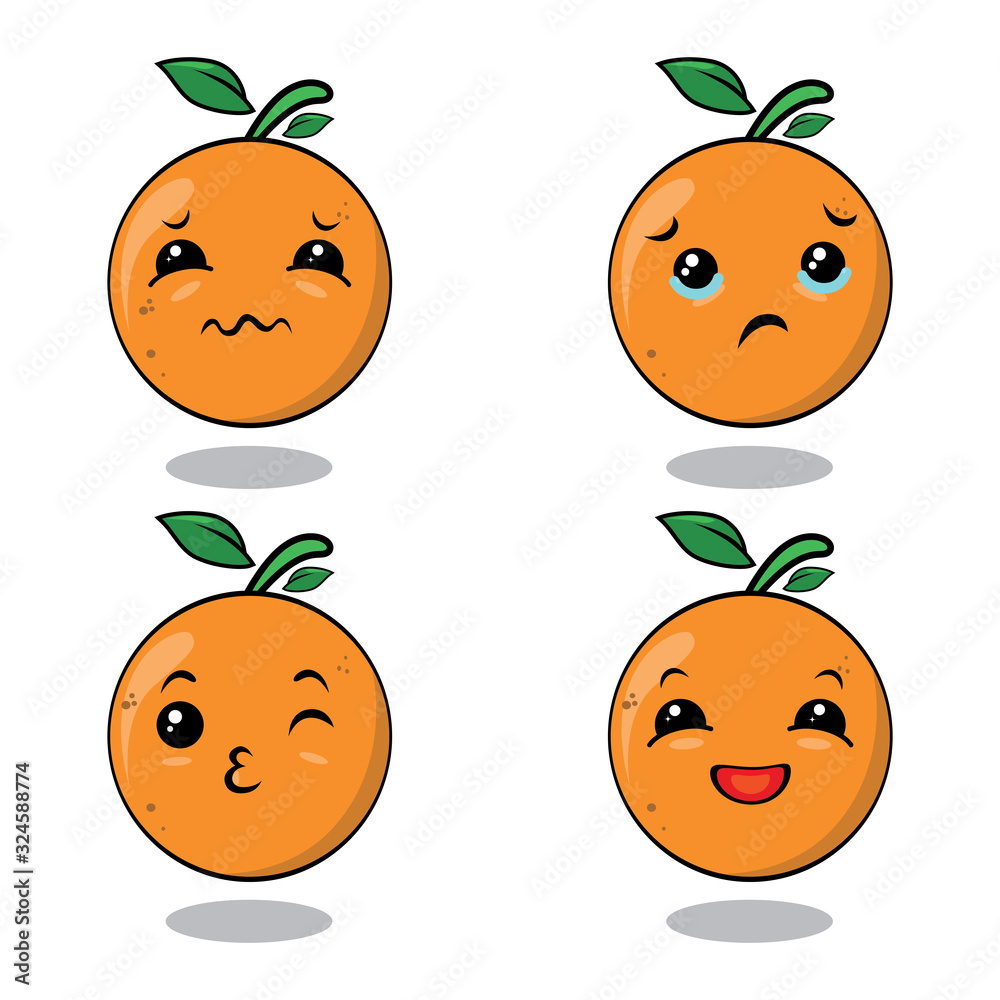 Illustration graphic vector of cute orange, set of cartoon tropical fruit characters in kawaii style, isolated on white background. vector illustration. Illustration graphic vector of cute orange, set of cartoon tropical fruit characters in kawaii style, isolated on white background. vector illustration.