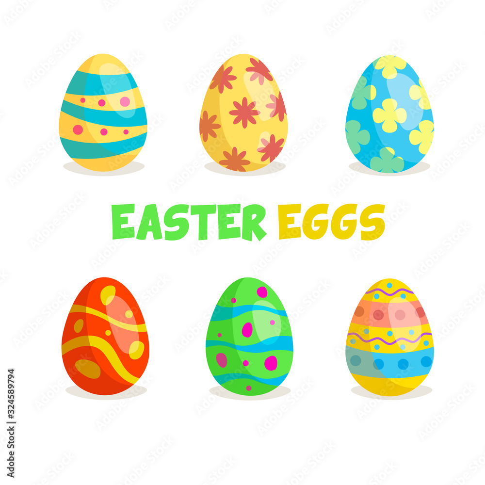Vector illustration - easter eggs set. Six colorfull eggs