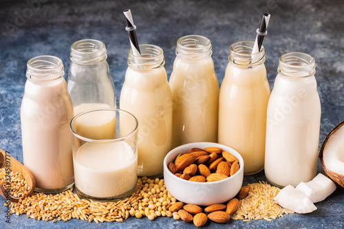 A bottles of alternative  milk and ingredient photo