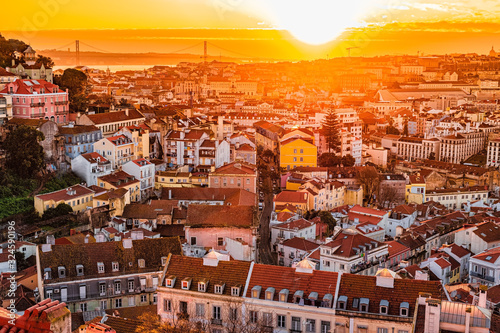 Colorful top view on Lisbon, Portugal photo