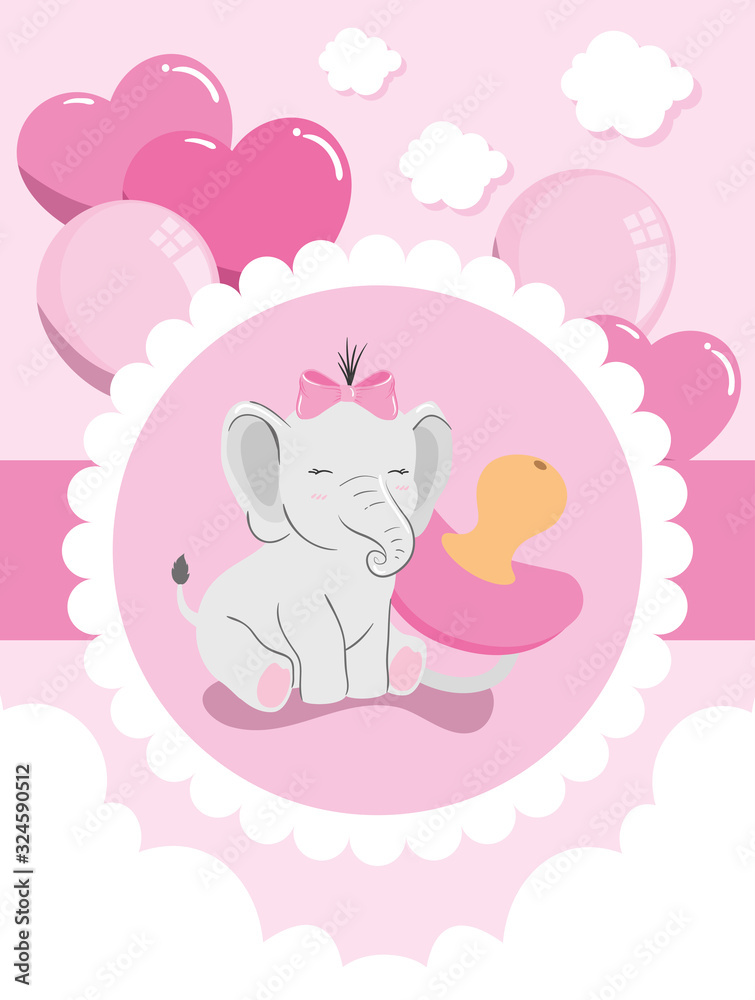 cute elephant female with pacifier and decoration vector illustration design cute elephant female with pacifier and decoration vector illustration design