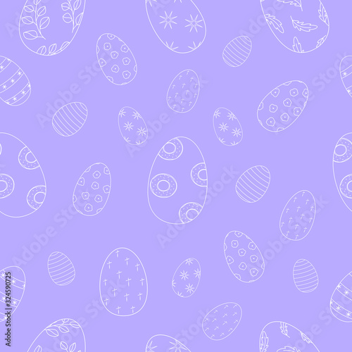 Seamless pattern of Easter eggs white outline vector drawing. Wallpaper Background.