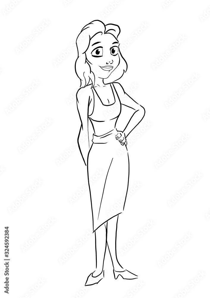 woman in a dress drawing