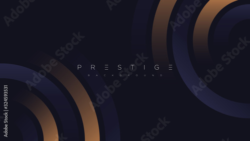 Dark blue premium minimalist background with luxury golden geometric elements triangle, circle etc. Prestige background for poster, invitation card, banner, flyer, cover etc. Vector EPS