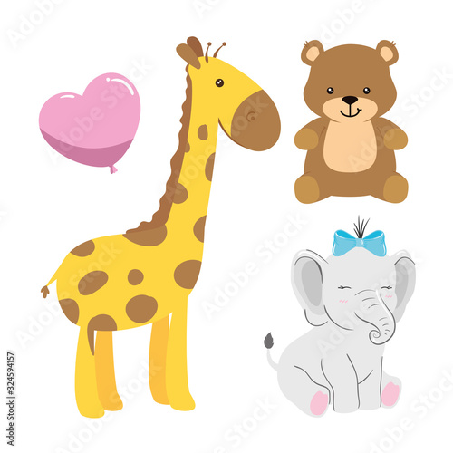 group of cute animals with decoration vector illustration design
