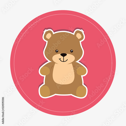cute teddy bear in frame circular vector illustration design