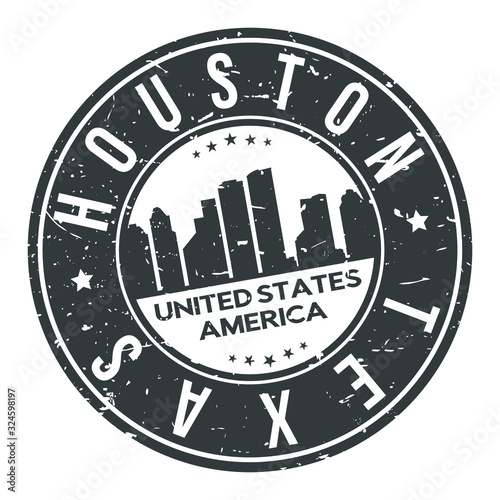 Houston Texas USA Stamp. Logo Icon Symbol Design Skyline City.
