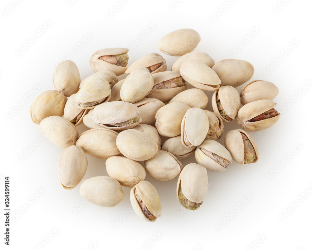 Heap of salted pistachios isolated on white background with clipping path Heap of salted pistachios isolated on white background with clipping path