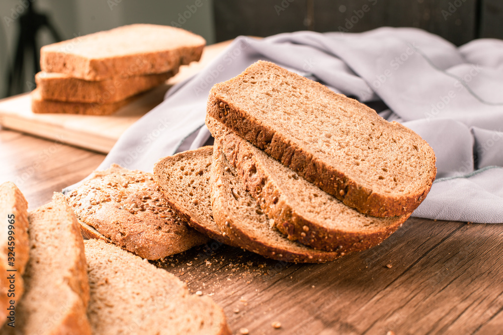 Finely toasted dark wheat bread slices 
