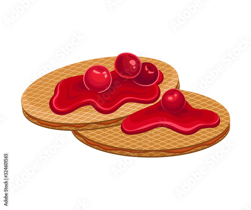 Rounded Waffles with Textured Surface and Sweet Cranberry Topping Vector Illustration