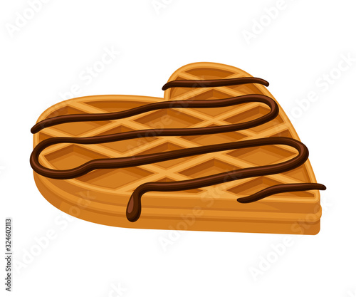 Heart Shaped Waffle with Textured Surface and Sweet Chocolate Topping Side View Vector Illustration