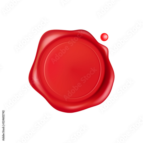 Wax seal. Red stamp wax seal with drops isolated on white background. Realistic guaranteed red stamps. Realistic 3d vector icon