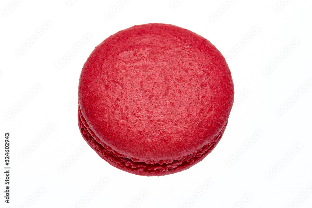 red round baked almond flour macaron isolated on a white background, delicious popular french dessert red round baked almond flour macaron isolated on a white background, delicious popular french dessert