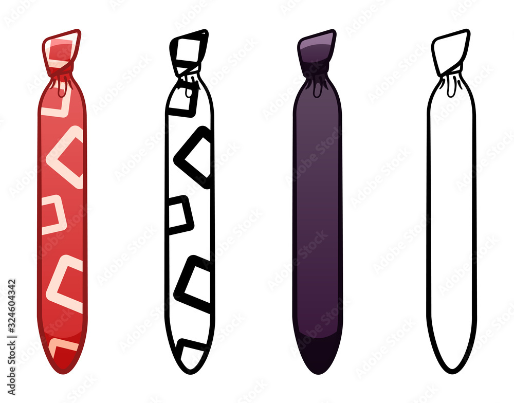 Necktie in four variants set on white background Necktie in four variants set on white background