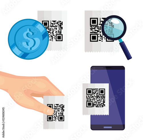 set scan qr code and icons vector illustration design