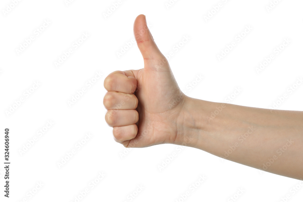 Female hand thumb up, isolated on white background Female hand thumb up, isolated on white background