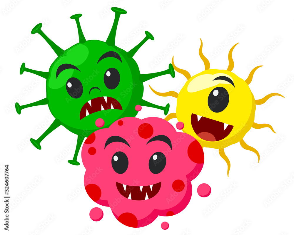 Three virus microbes on a white background. Three virus microbes on a white background.