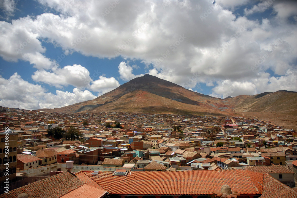 view of the city of Potosi with its hill from which silver is extracted from the time of the colony
