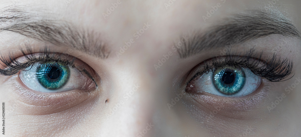 Girl green eyes photographed closeup. Girl green eyes photographed closeup.