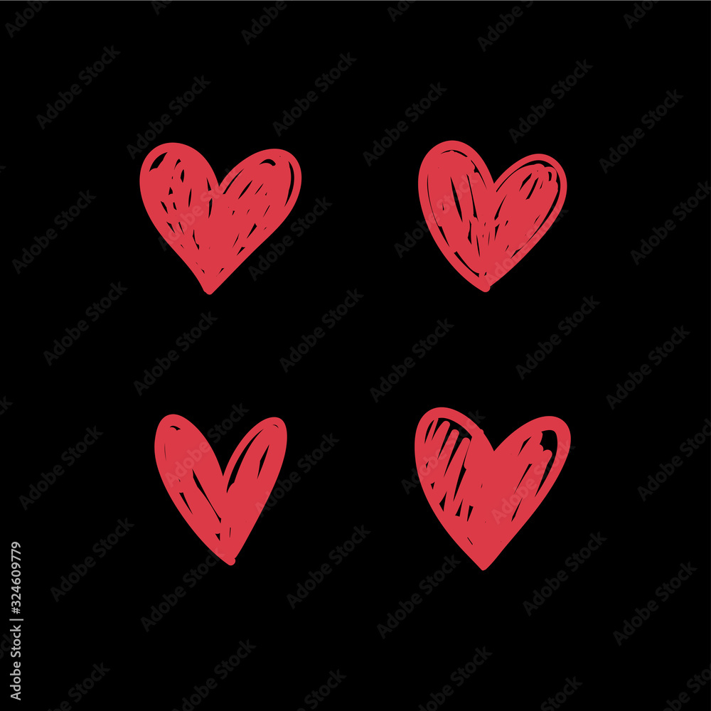Heart doodles. Hand drawn hearts. Love symbol collection. D