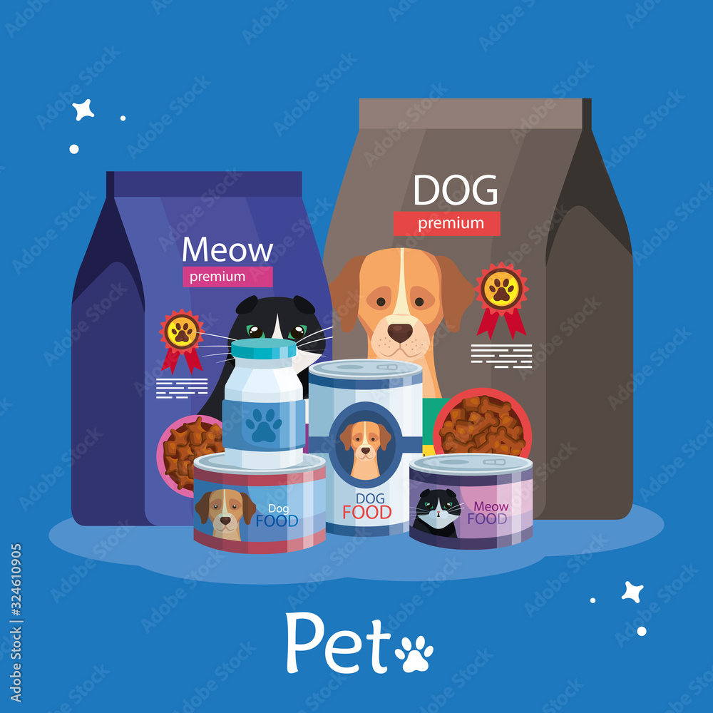 Plakat set of food for cats and dogs illustration design