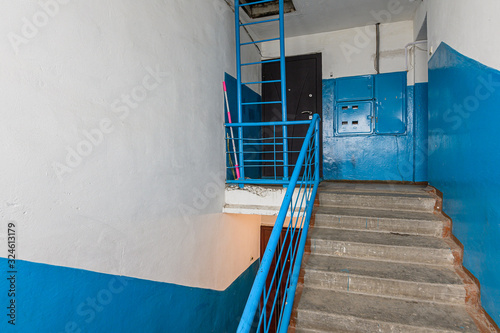 Russia, Omsk- October 18, 2019, 2019: interior room apartment. public place, porch. doors, walls, corridors