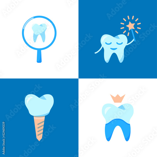 Stomatological clinic icon set in flat style