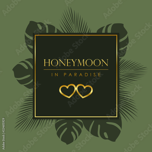 luxury green and gold honeymoon design with palm leaves vector illustration EPS10