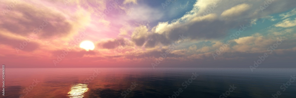 Beautiful panorama of the sea landscape, panorama of sea sunset, sea sunrise, light in the sky with clouds above the water,Beautiful panorama of the sea landscape, panorama of sea sunset, sea sunrise,