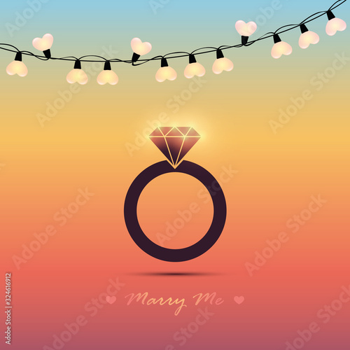 marry me wedding ring and heart fairy light vector illustration EPS10