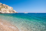 crystal clear water of mediterranean sea on Afandou beach on Rhodes island in Greece