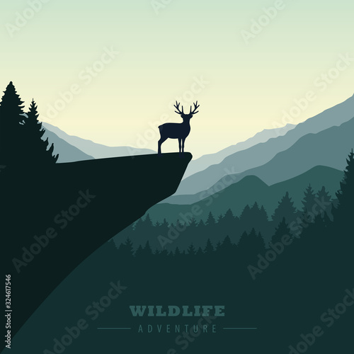 wildlife adventure elk in the wilderness on a cliff vector illustration EPS10