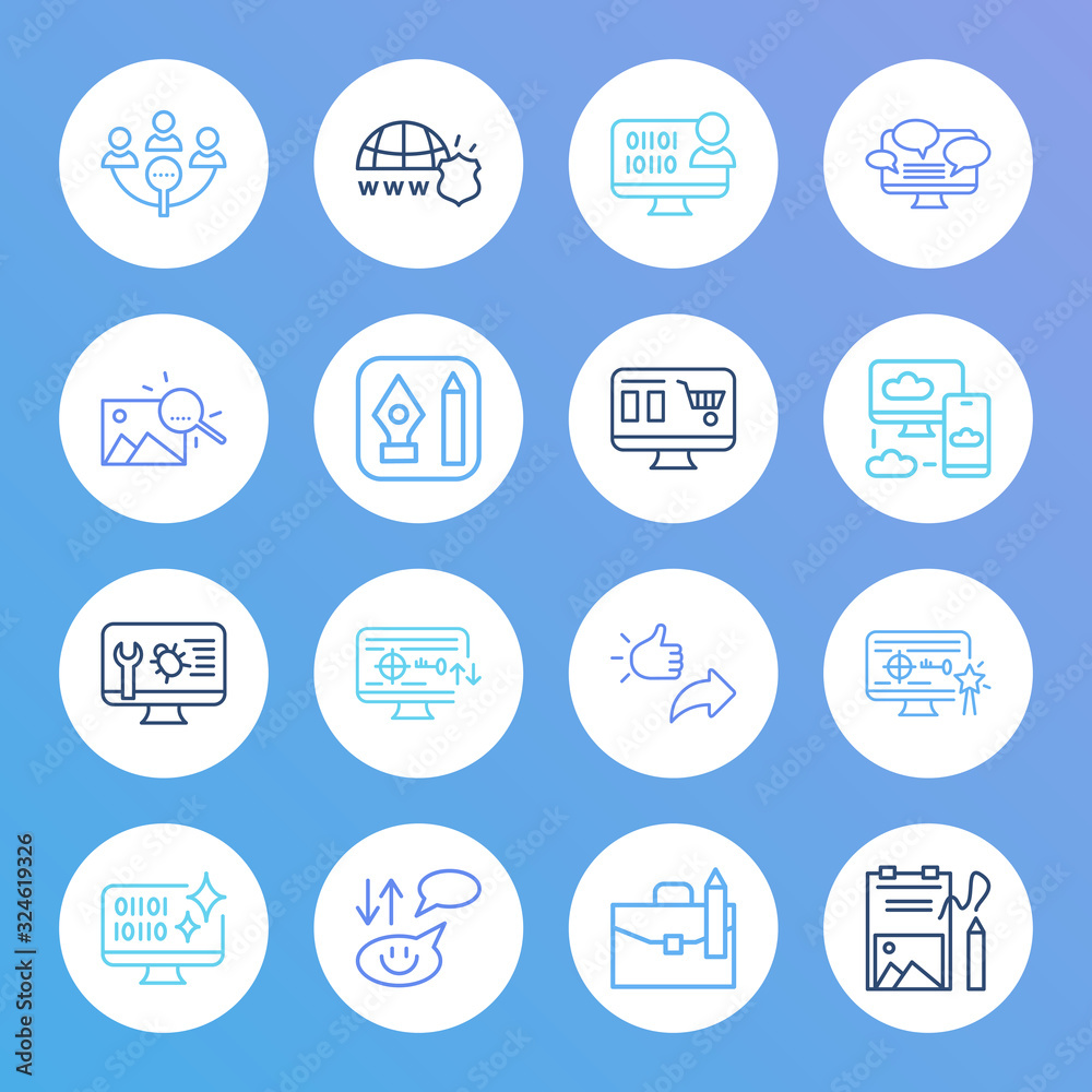 Web Design Icon Set And Portfolio With E Commerce Website Image Search And Pingback Pen Related Web Design Icon Vector For Web Ui Logo Design Stock Vector Adobe Stock