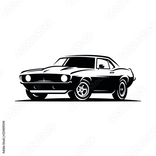 Retro muscle car emblem  logo  banner. Muscle car icon. Vector illustration.