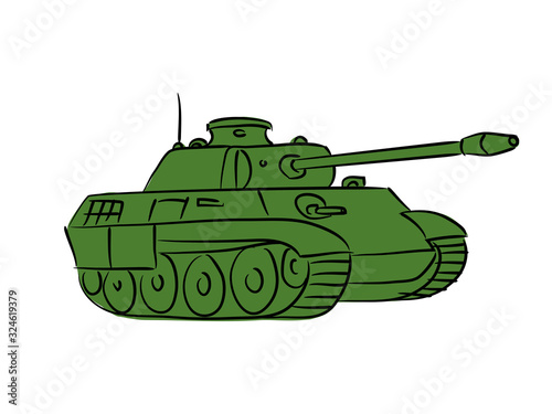 Green battle tank isolated on white background