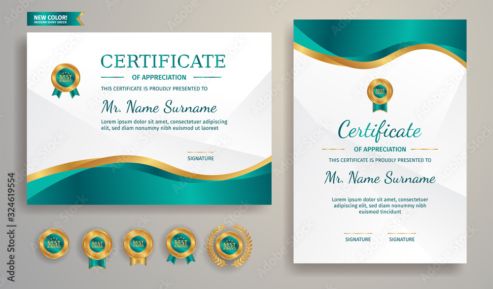 Gold and green certificate of appreciation template border with line ...