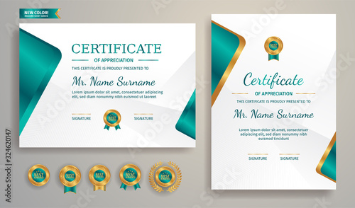Gold and green certificate of appreciation template border with line pattern