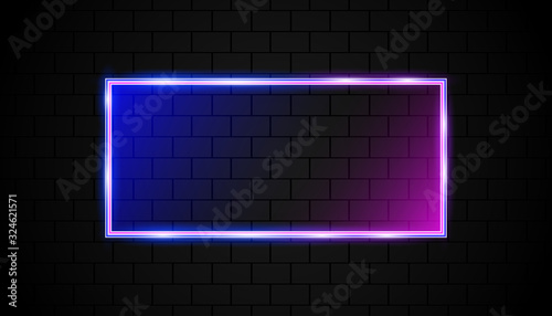 Realistic frame border with neon light effect. Blank space for text message or background design. Vector design template for use element party banner  poster advertising  music flyer