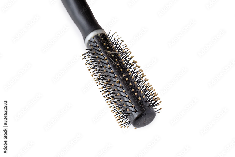 Old hair brush, WITH HAIR isolated on white background. Old hair brush, WITH HAIR isolated on white background.