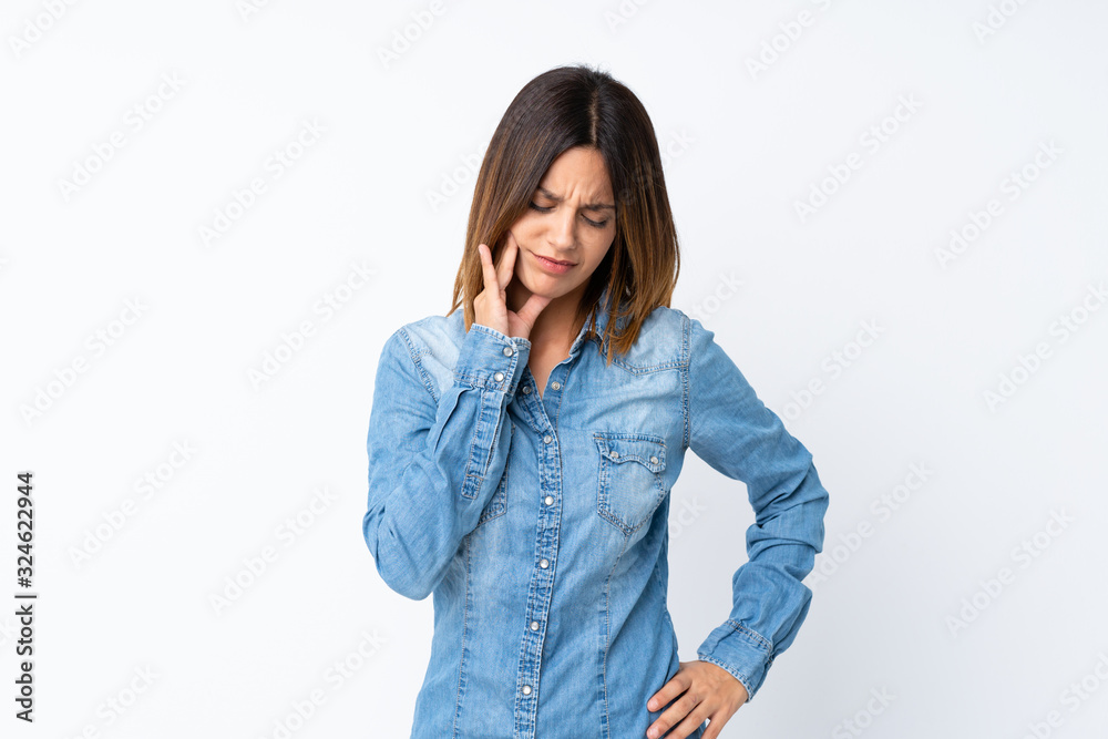Young woman over isolated white background with toothache Young woman over isolated white background with toothache