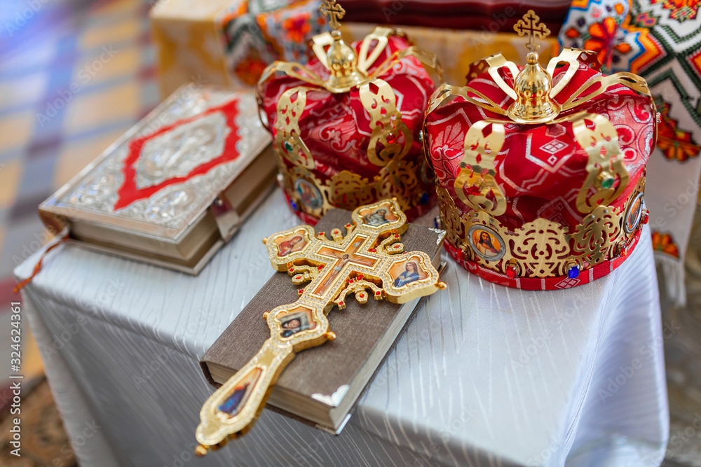 Orthodox wedding crowns, church icons, church books, gospel Orthodox wedding crowns, church icons, church books, gospel