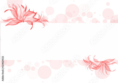 It's spring time! Blank card with red frame and red flowers on white background. Illustration.