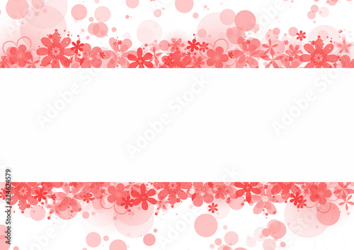 It's spring time! Blank card with red frame and red flowers on white background. Illustration.