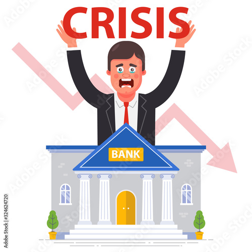 bank bankruptcy against the backdrop of the global financial crisis. flat vector illustration.