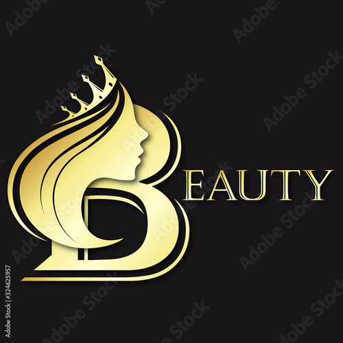 Girl hairstyle silhouette with a golden crown for a beauty salon and hairdresser