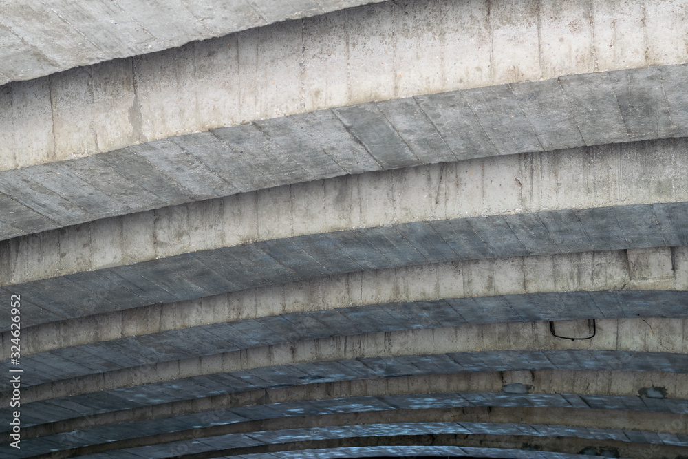 Concrete beams in a tunnel ceiling. Architecture.