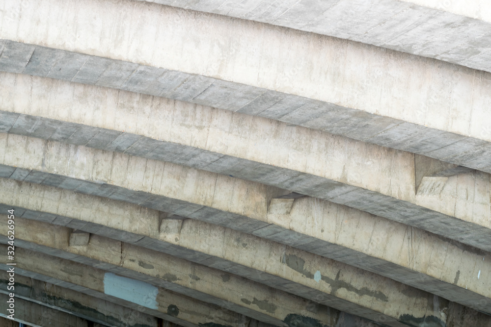 Concrete beams in a tunnel ceiling. Architecture.